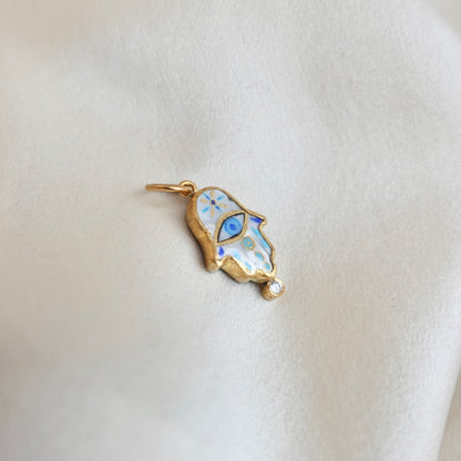Hand painted 24K Hamsa Mother of Pearl Pendant