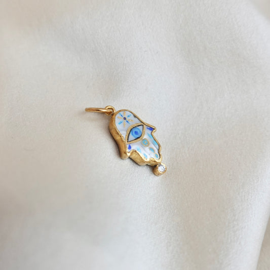 Hand painted 24K Hamsa Mother of Pearl Pendant