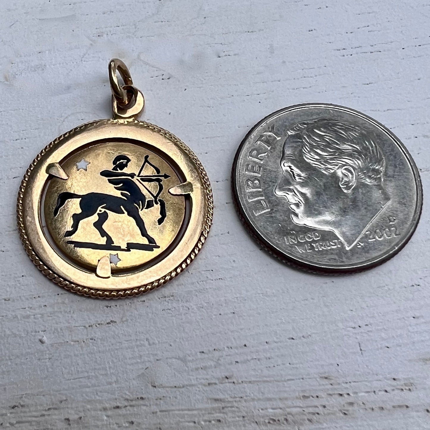 Vintage Italian 18k + Enamel Sagittarius Zodiac Coin-Style Pendant Medallion