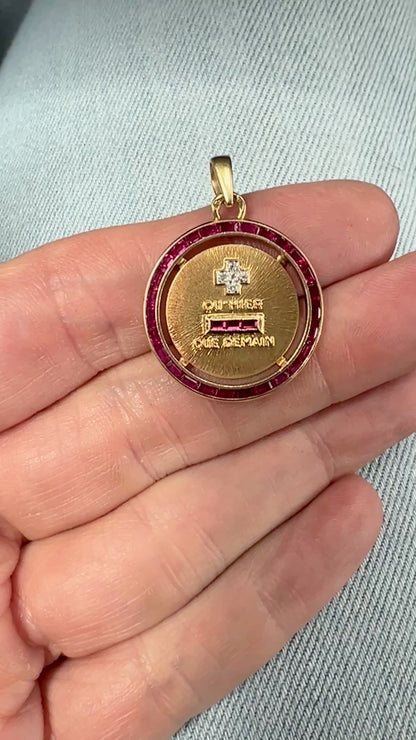 Rare 18K Original Augis Love Medal with Ruby Halo