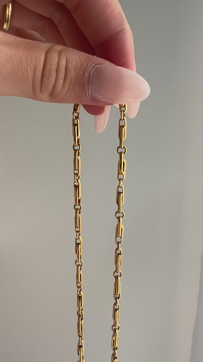 Antique 9k Yellow Gold Fancy Link Watch Chain Necklace