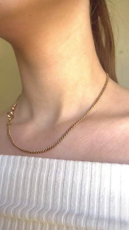 Vintage 14K Gold Curb Pocket Watch Chain Necklace