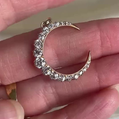 Antique 14K Diamond Crescent Pendant, c. 1890–1910