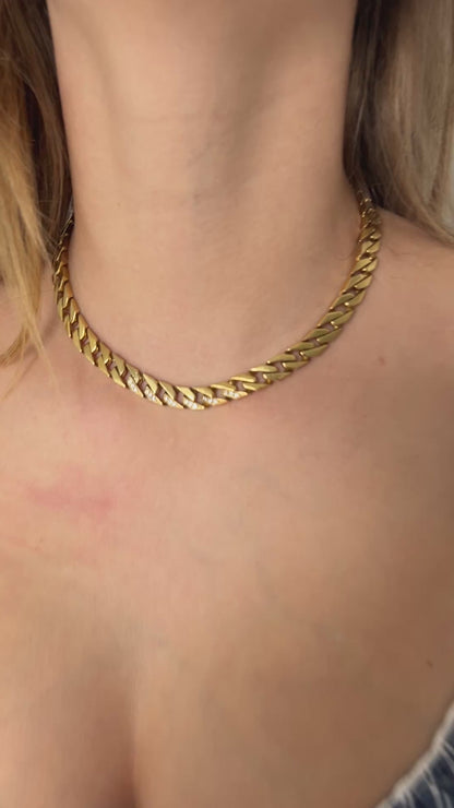 The Icon – 14K Gold Cuban Curb Choker Necklace with Diamond Accents | Solid Gold Statement Chain