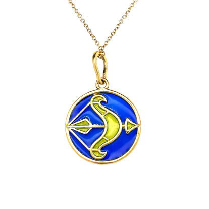 French 18k Colbalt Blue Plique á Jour Sagittarius Pendant